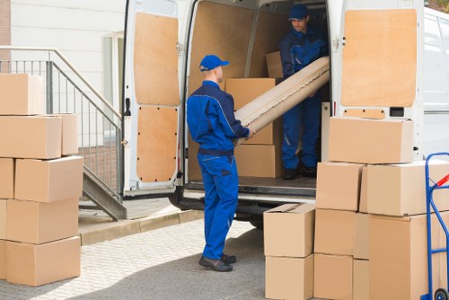 Office relocation planning in Knightsbridge with boxes and furniture ready for transport