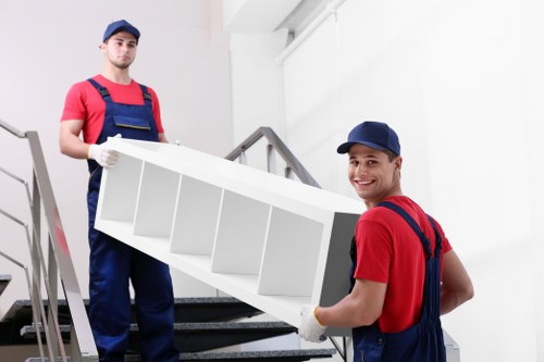 Office moving team preparing equipment for a Knightsbridge business relocation