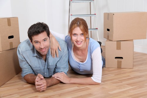 Packing boxes and preparing for a removals van move in Knightsbridge