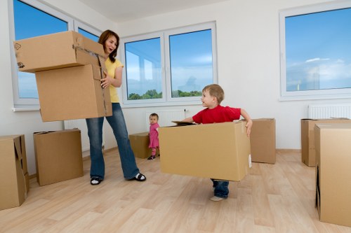 Packed household items and furniture prepared for a Knightsbridge home removal