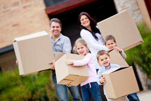 Packed moving boxes and furniture for a Knightsbridge relocation