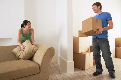 Packed boxes and moving equipment for a local removal job